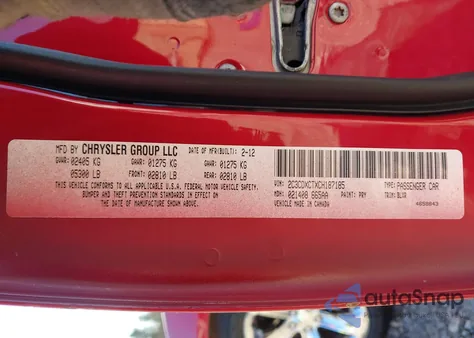 2012 Dodge Charger R/T z USA, uszkodzony, nr VIN 2C3CDXCTXCH187185